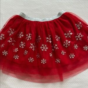 Red Tulle Skirt with Snowflake Sequins